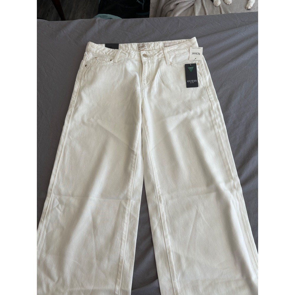 Guess Sexy Palazzo Mid Wide Leg Jeans White Fluid Feather Weight Denim 28x32 NWT